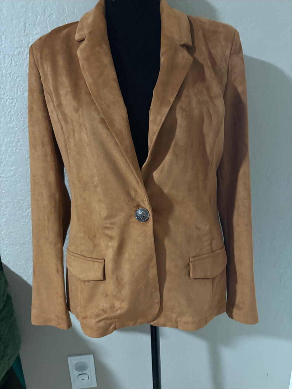 Women's Suede-Look Single-Button Blazer - Tan